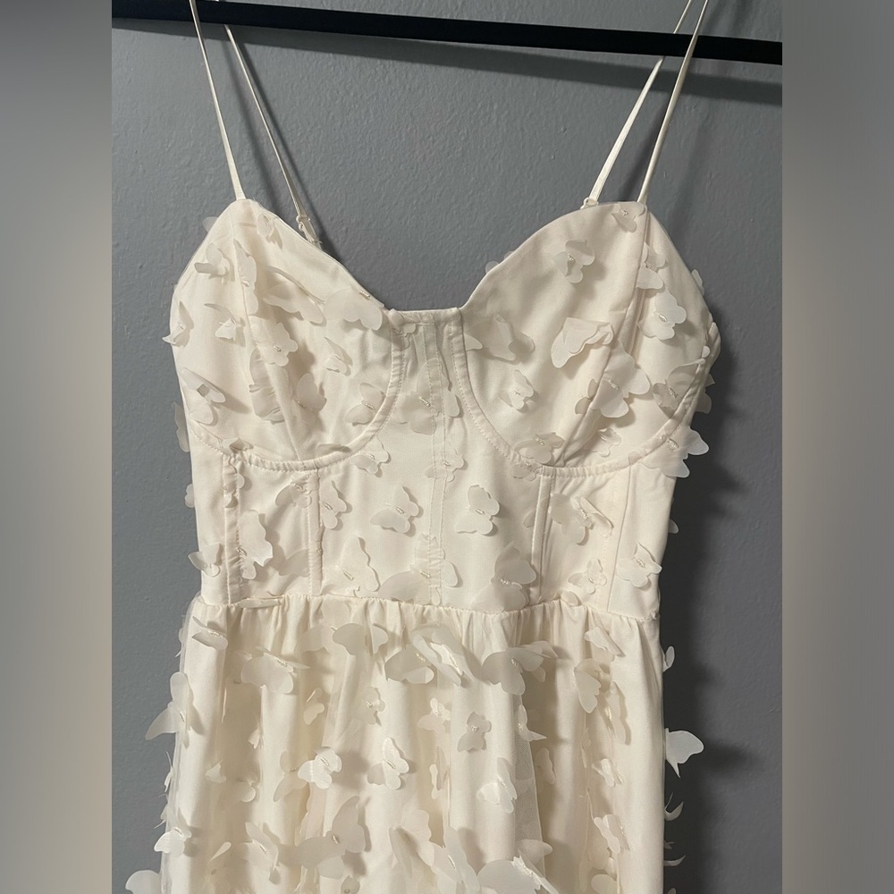 NWT Thirty/Thirty LA Butterfly Mesh Lace Up Midi Dress - Cream. Size Small - Picture 8 of 13